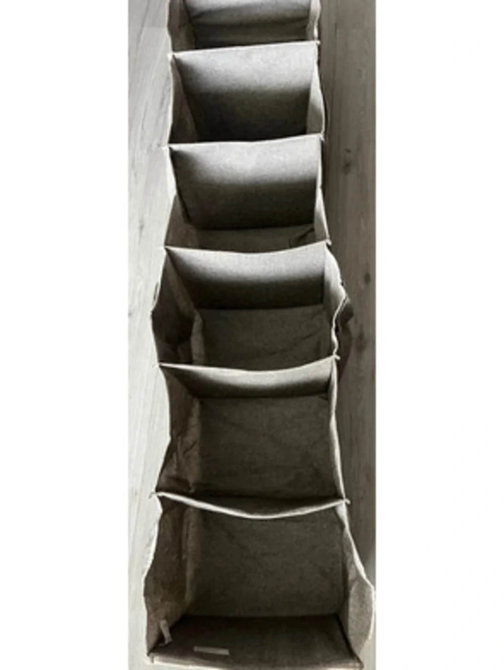 Beige long fabric hanging organizer storage with pockets